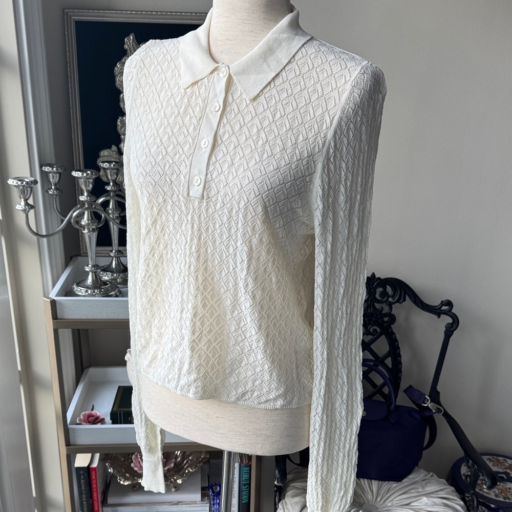 Zara Cream Textured Button Down Shirt